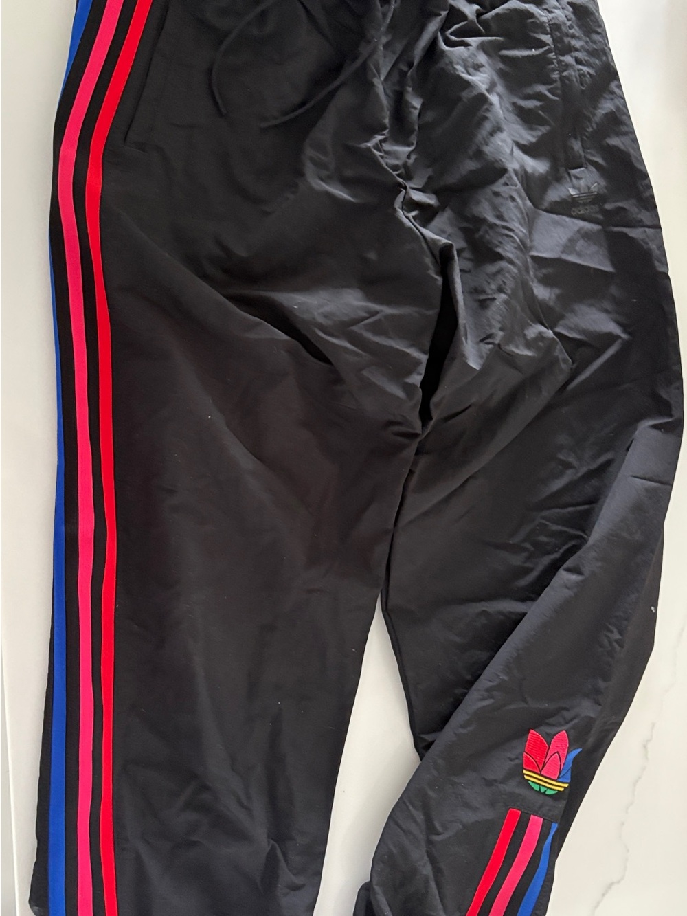 adidas Black Sweatpants with Red and Blue Side Stripes